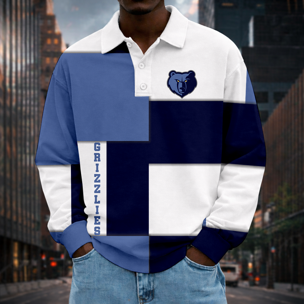 LIMITED EDITION - NEW CUSTOMIZED NBA13 MGR MEMPHIS GRIZZLIES MEN LONG SLEEVE POLO