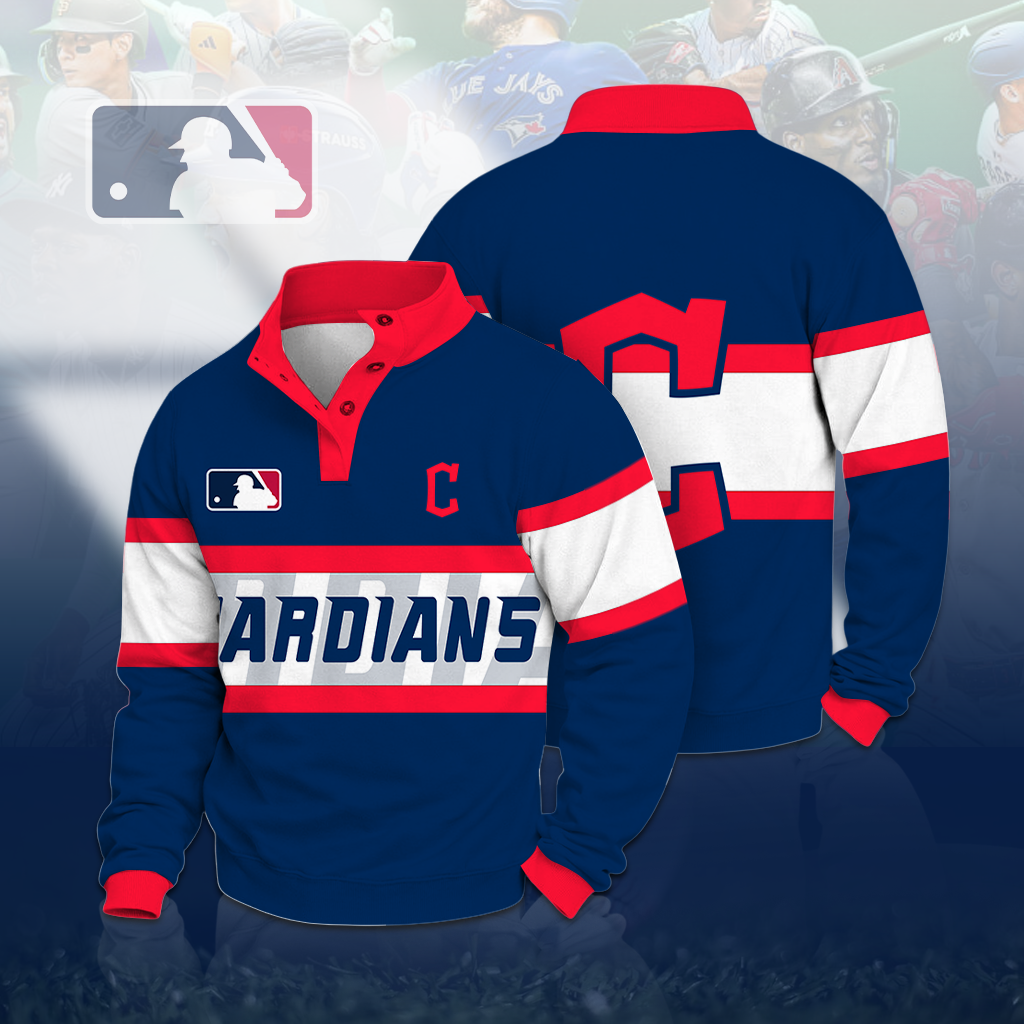 LIMITED EDITION - NEW CUSTOMIZED MLB13 CGS CLEVELAND GUARDIANS BUTTON QUARTER PLACKET SWEATSHIRT