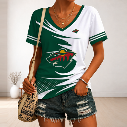 [SUPER SALE] NEW CUSTOMIZED NHL13 MNW MINNESOTA WILD V-NECK FEMALE SHIRT