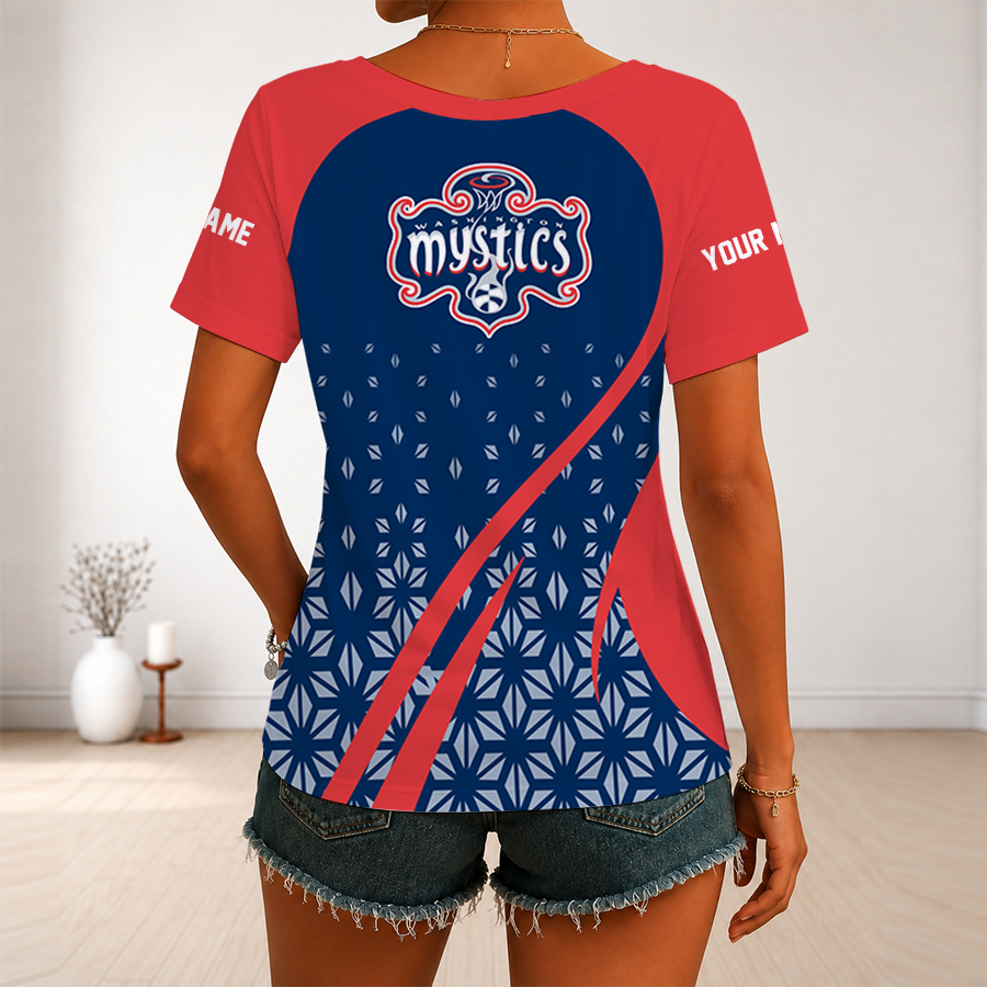 [FAN FAVORITE] NEW CUSTOMIZED WNBA13 WSM WASHINGTON MYSTICS V-NECK FEMALE SHIRT