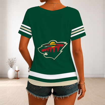 [SUPER SALE] NEW CUSTOMIZED NHL13 MNW MINNESOTA WILD V-NECK FEMALE SHIRT