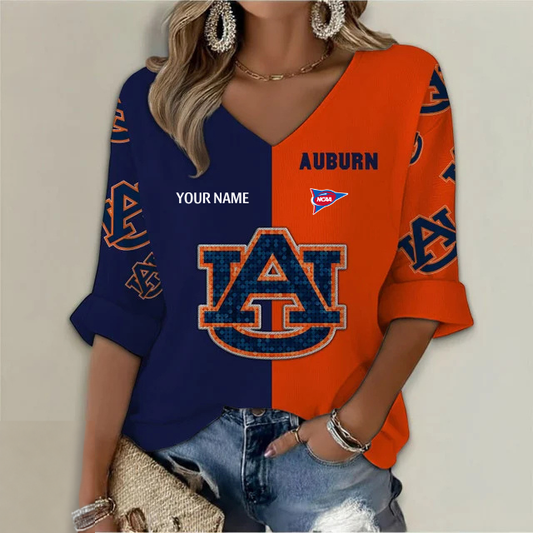 ELITE EDITION - NEW CUSTOMIZED NCAA FBS13 ABT AUBURN TIGERS WOMEN'S HEART V-NECK LONG SLEEVE SHIRT
