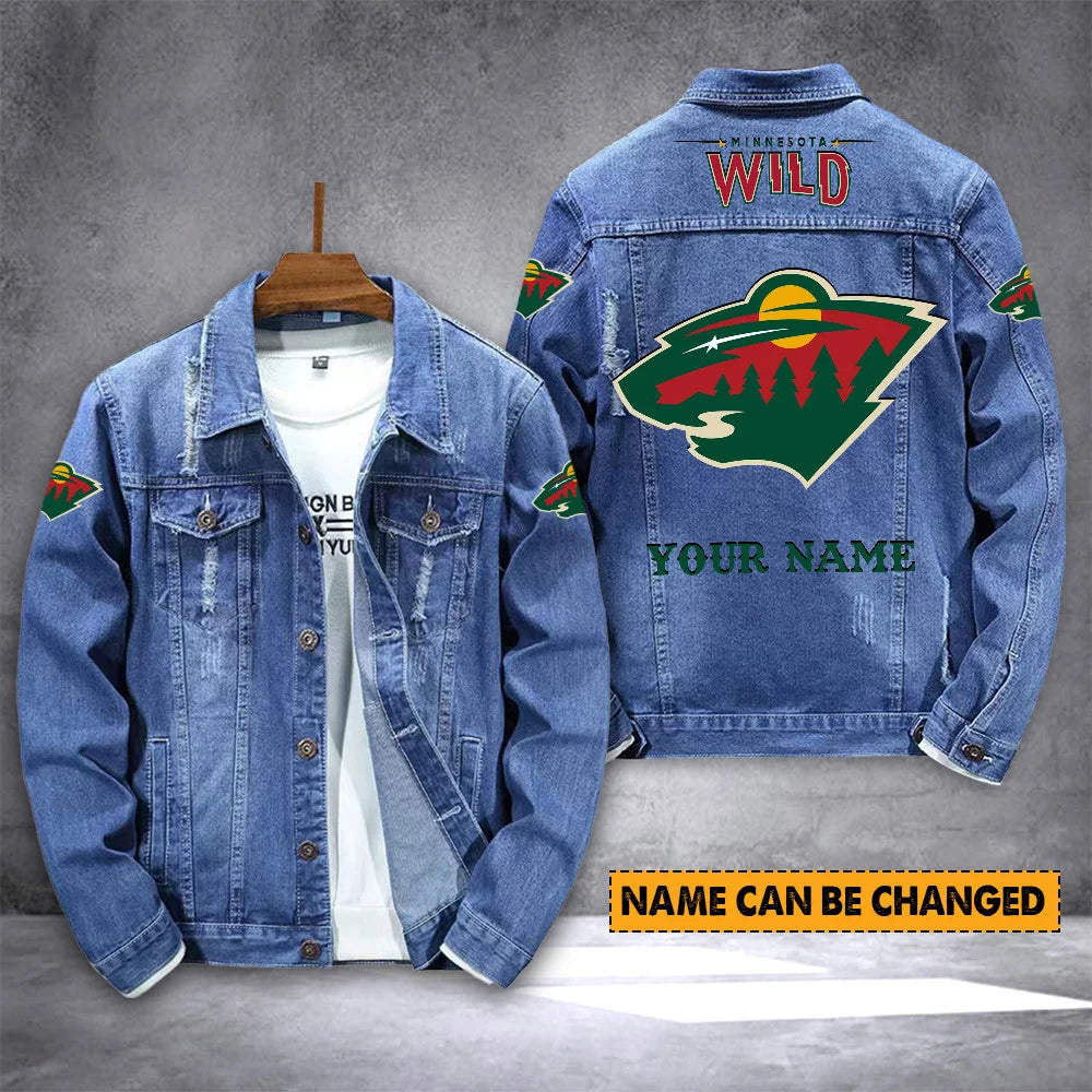 ELITE EDITION - NEW CUSTOMIZED NHL13 MNW MINNESOTA WILD DENIM JACKET