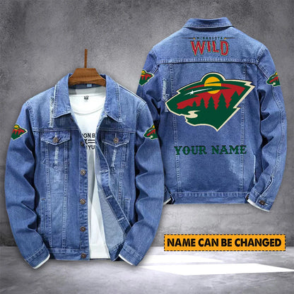 ELITE EDITION - NEW CUSTOMIZED NHL13 MNW MINNESOTA WILD DENIM JACKET