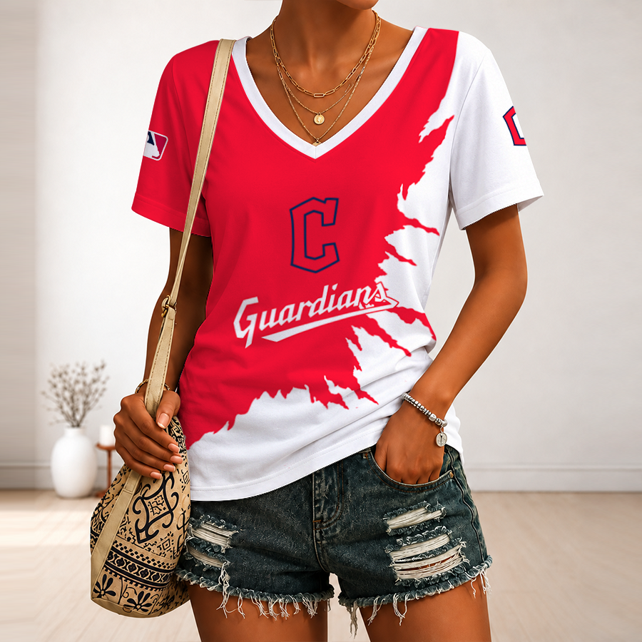 [FLASH SALE] NEW CUSTOMIZED MLB13 CGS CLEVELAND GUARDIANS V-NECK FEMALE SHIRT