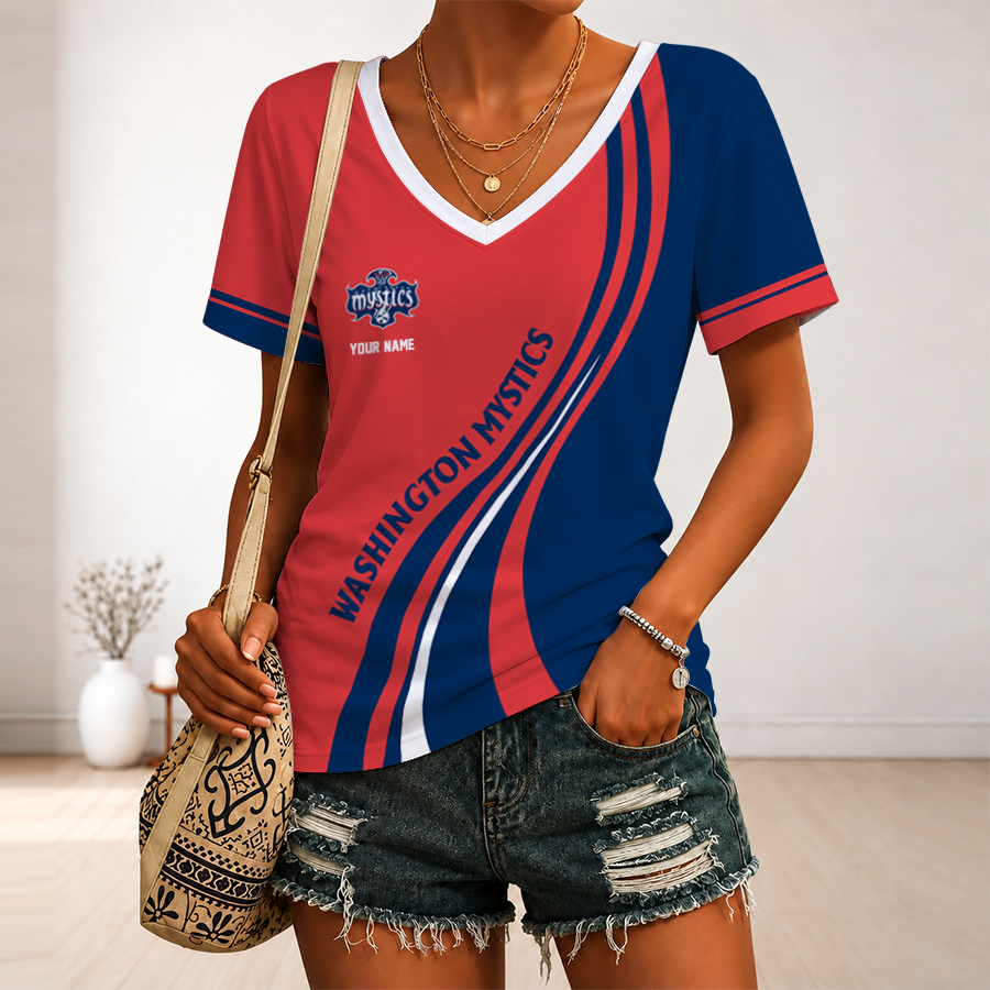[FAN FAVORITE] NEW CUSTOMIZED WNBA13 WSM WASHINGTON MYSTICS V-NECK FEMALE SHIRT