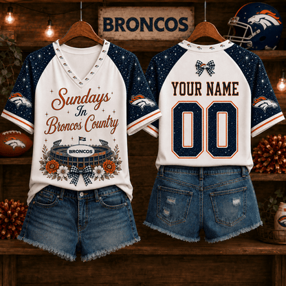EXCLUSIVE EDITION - NEW CUSTOMIZED NFL13 DVB DENVER BRONCOS V-NECK FEMALE SHIRT
