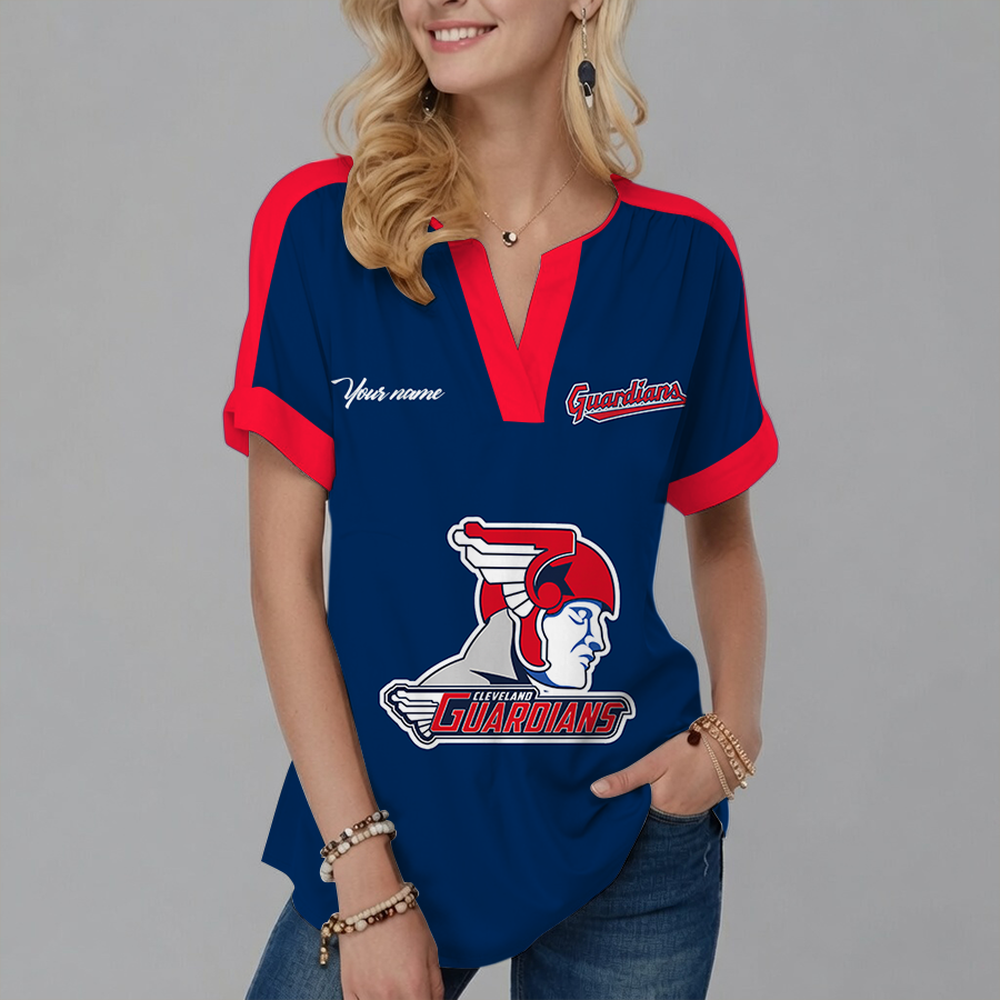 [FLASH SALE] NEW CUSTOMIZED MLB13 CGS CLEVELAND GUARDIANS V-NECK FEMALE SHIRT