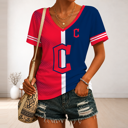 LIMITED EDITION - NEW CUSTOMIZED MLB13 CGS CLEVELAND GUARDIANS V-NECK FEMALE SHIRT