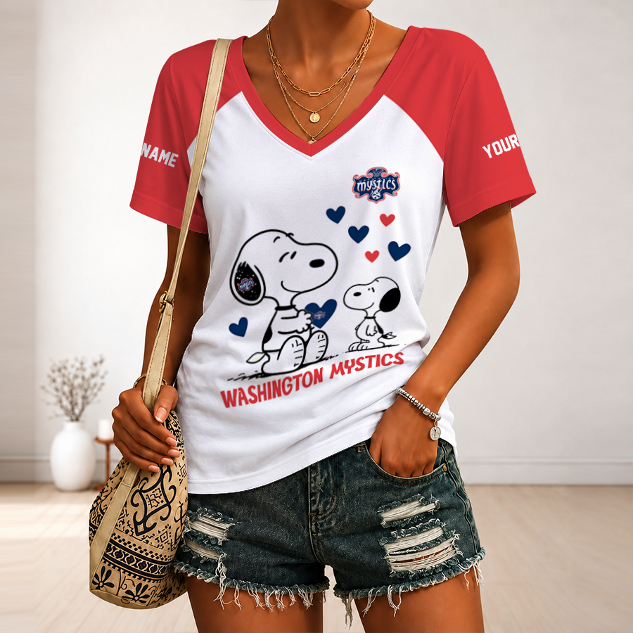 [FAN FAVORITE] NEW CUSTOMIZED WNBA13 WSM WASHINGTON MYSTICS V-NECK FEMALE SHIRT