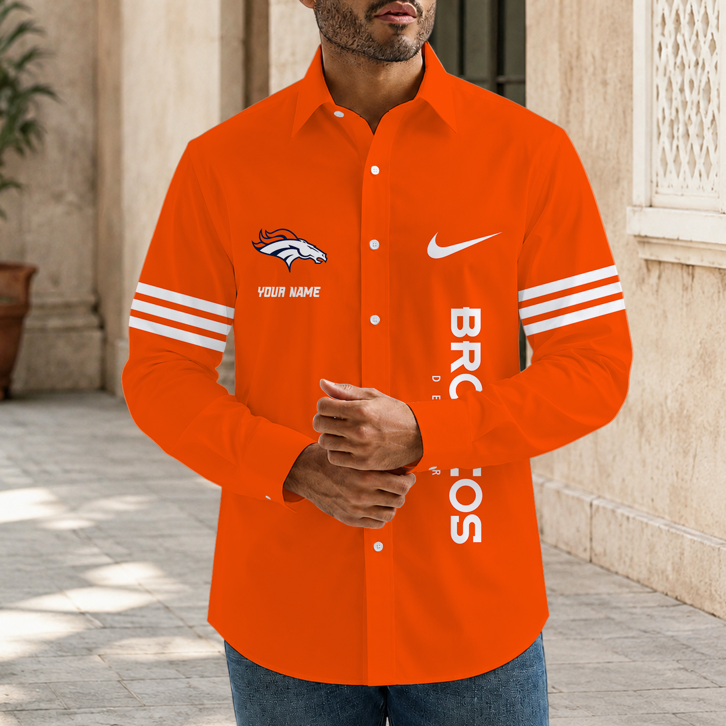 [SPECIAL OFFER] NEW CUSTOMIZED NFL13 DVB DENVER BRONCOS MEN'S LONG SLEEVE BUTTON-UP SHIRT