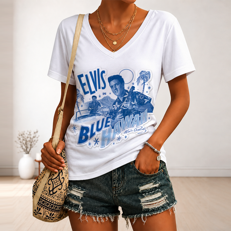 [FAN FAVORITE] NEW CUSTOMIZED ELVIS PRESLEY V-NECK FEMALE SHIRT