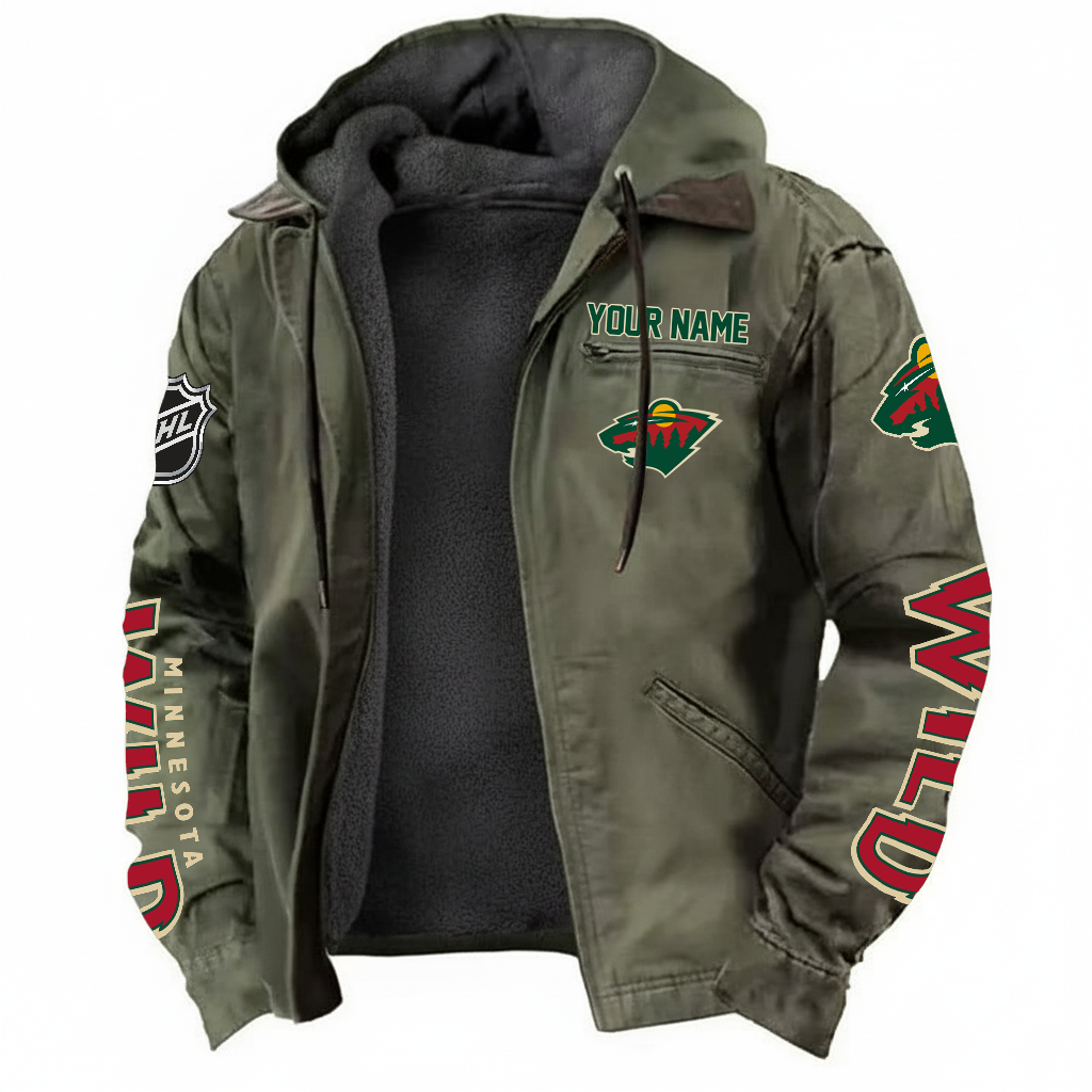 LIMITED EDITION - NEW CUSTOMIZED NHL13 MNW MINNESOTA WILD HOODED CARDIGAN JACKET