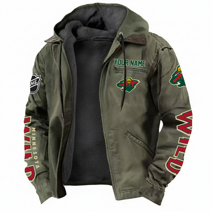 LIMITED EDITION - NEW CUSTOMIZED NHL13 MNW MINNESOTA WILD HOODED CARDIGAN JACKET