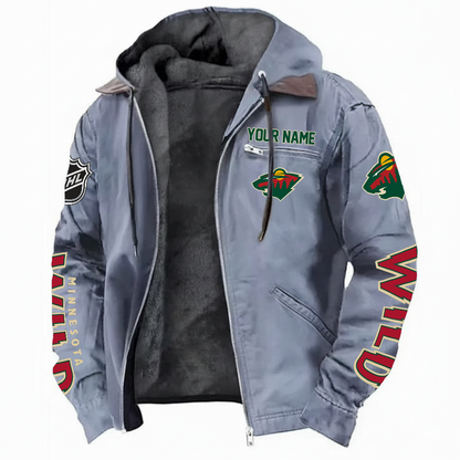 LIMITED EDITION - NEW CUSTOMIZED NHL13 MNW MINNESOTA WILD HOODED CARDIGAN JACKET