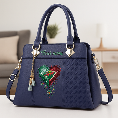 LIMITED EDITION - NEW CUSTOMIZED NHL13 MNW MINNESOTA WILD ZIP HANDBAG MULTICOLOR