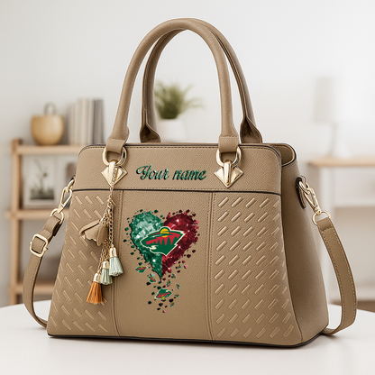 LIMITED EDITION - NEW CUSTOMIZED NHL13 MNW MINNESOTA WILD ZIP HANDBAG MULTICOLOR