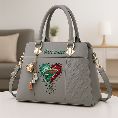 LIMITED EDITION - NEW CUSTOMIZED NHL13 MNW MINNESOTA WILD ZIP HANDBAG MULTICOLOR