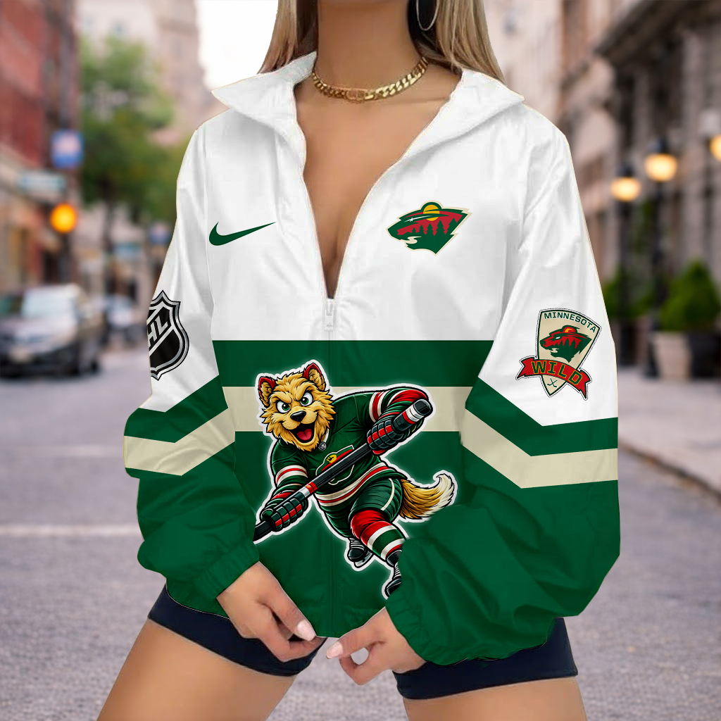 LIMITED EDITION - NEW CUSTOMIZED NHL13 MNW MINNESOTA WILD V-NECK ZIPPER SWEATSHIRT JACKET