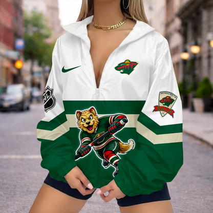 LIMITED EDITION - NEW CUSTOMIZED NHL13 MNW MINNESOTA WILD V-NECK ZIPPER SWEATSHIRT JACKET