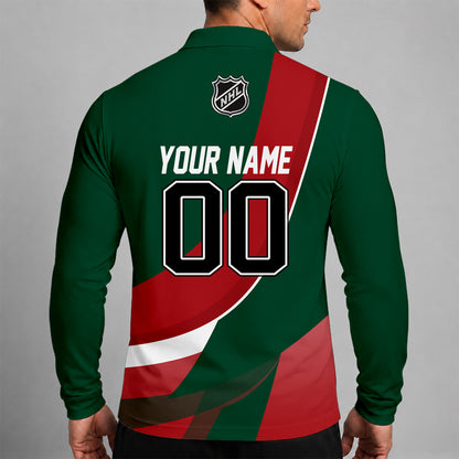 [SUPER SALE] NEW CUSTOMIZED NHL13 MNW MINNESOTA WILD MEN LONG SLEEVE POLO
