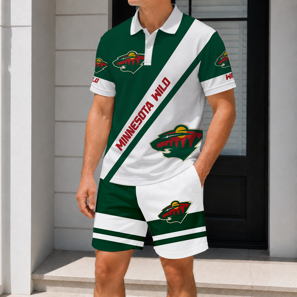 LIMITED EDITION - NEW CUSTOMIZED NHL13 MNW MINNESOTA WILD POLO & SHORT PANTS SET