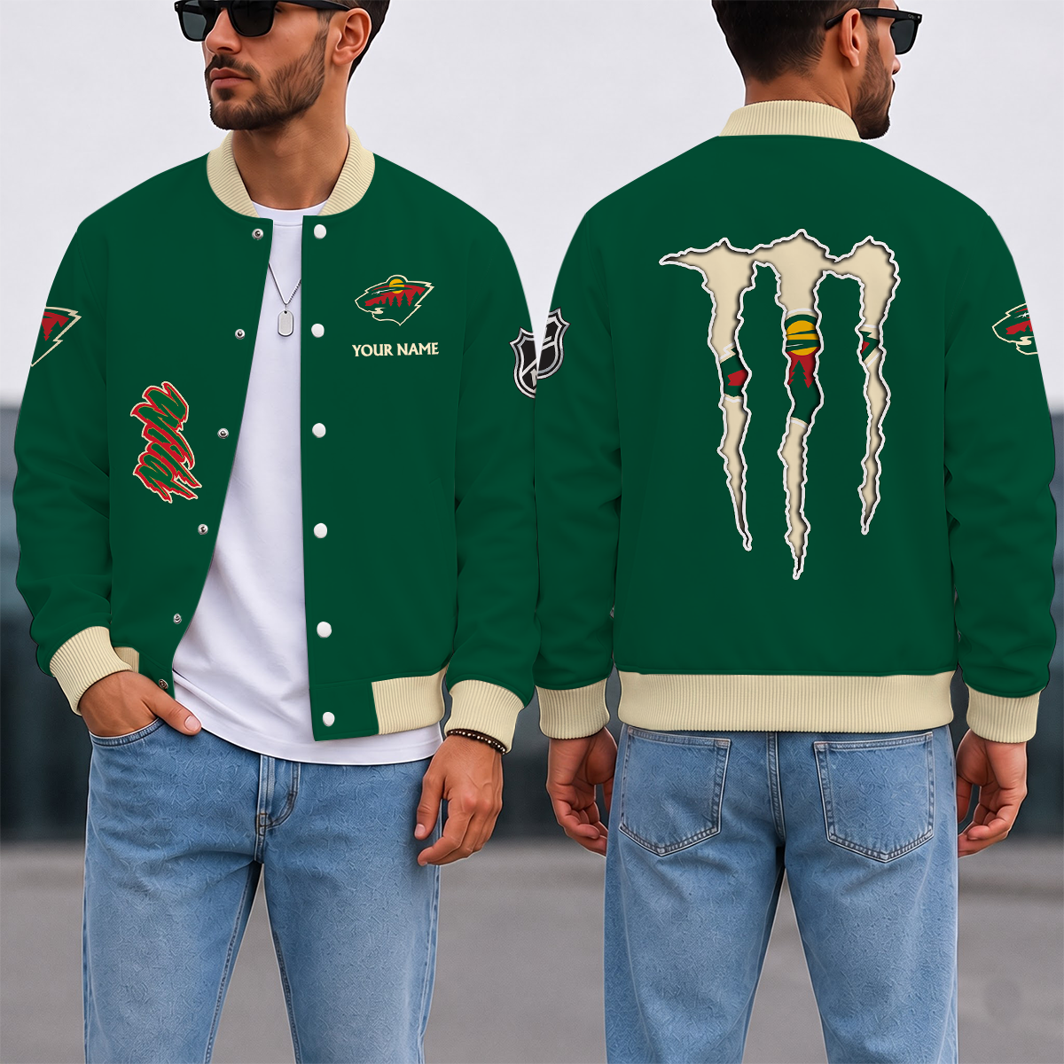 EXCLUSIVE EDITION - NEW CUSTOMIZED NHL13 MNW MINNESOTA WILD SATIN VARSITY JACKET & BASEBALL JACKET