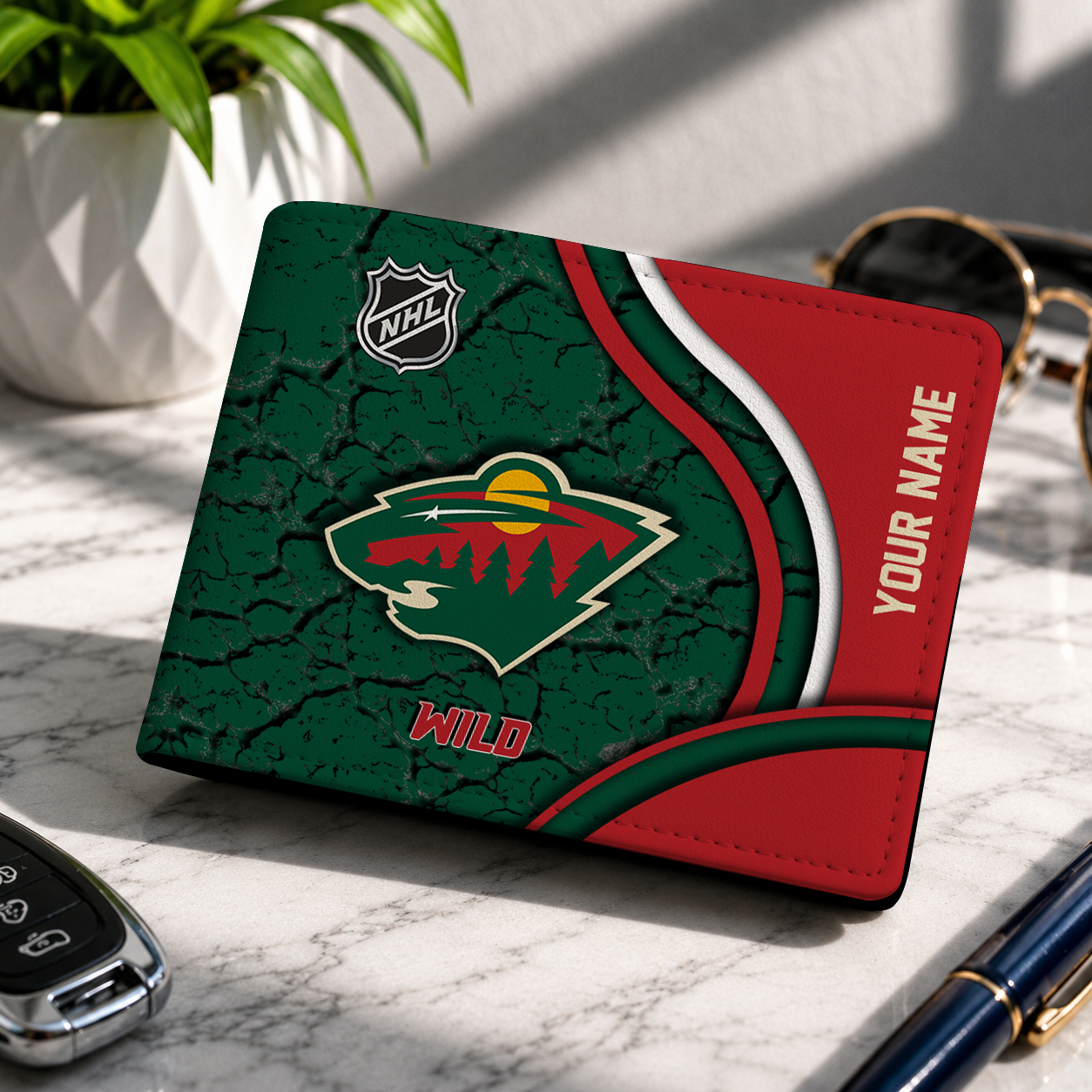 FINAL CLEARANCE - NEW CUSTOMIZED NHL13 MNW MINNESOTA WILD LEATHER WALLET