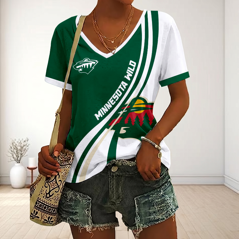 LIMITED EDITION - NEW CUSTOMIZED NHL13 MNW MINNESOTA WILD V-NECK FEMALE SHIRT