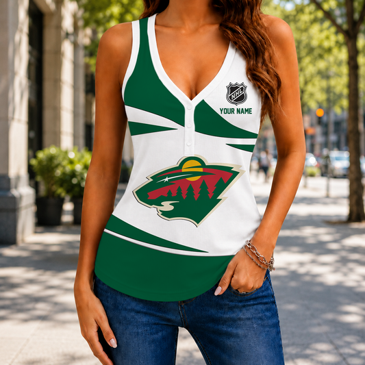 LIMITED EDITION - NEW CUSTOMIZED NHL13 MNW MINNESOTA WILD WOMEN'S V-NECK TANK TOP