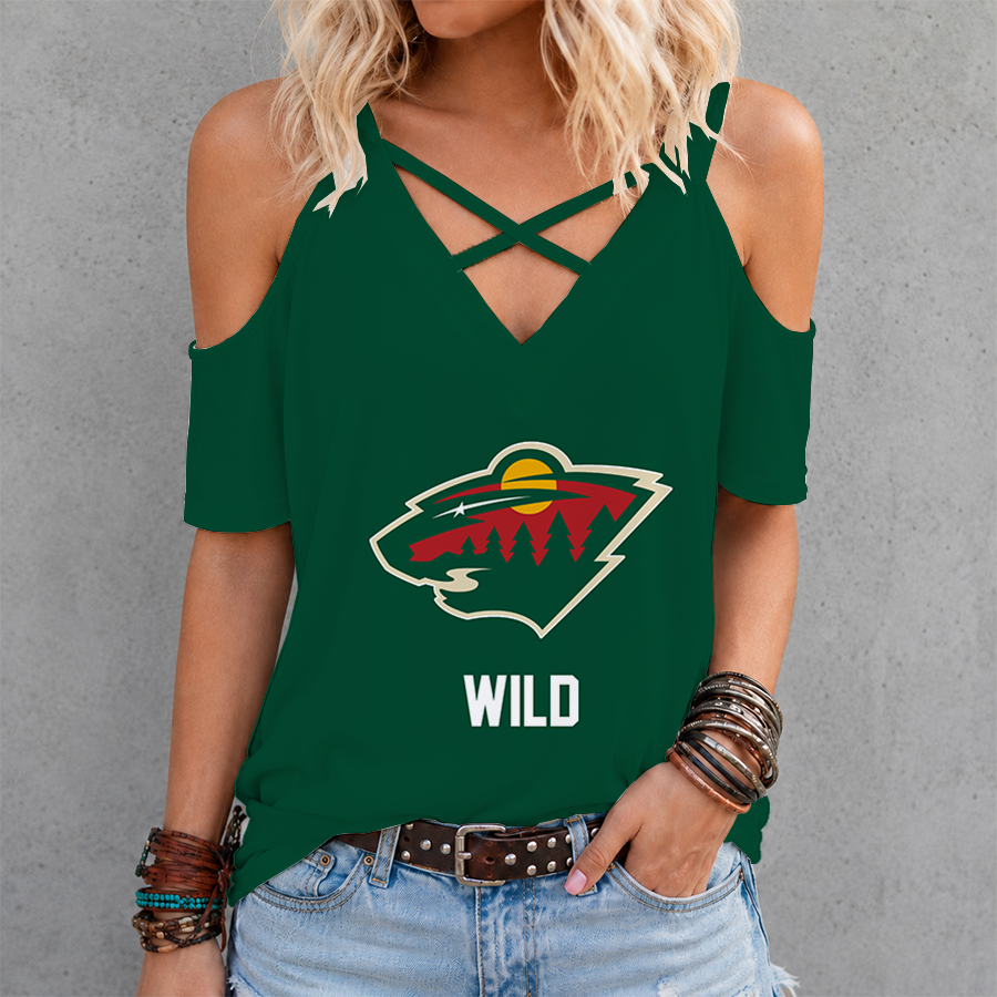 LIMITED EDITION - NEW CUSTOMIZED NHL13 MNW MINNESOTA WILD CRISS CROSS V-NECK TOP