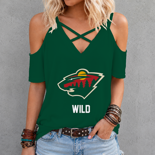 LIMITED EDITION - NEW CUSTOMIZED NHL13 MNW MINNESOTA WILD CRISS CROSS V-NECK TOP