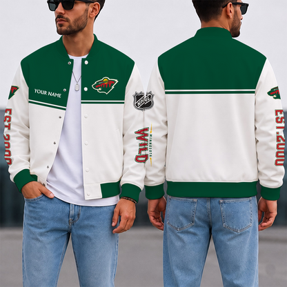 EXCLUSIVE EDITION - NEW CUSTOMIZED NHL13 MNW MINNESOTA WILD SATIN VARSITY JACKET & BASEBALL JACKET