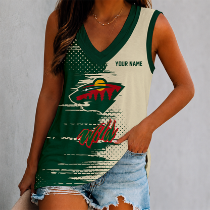 LIMITED EDITION - NEW CUSTOMIZED NHL13 MNW MINNESOTA WILD WOMEN'S V-NECK TANK TOP