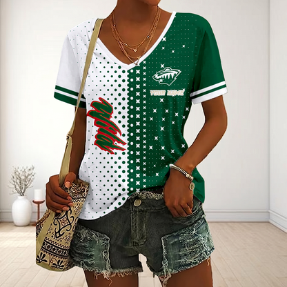 LIMITED EDITION - NEW CUSTOMIZED NHL13 MNW MINNESOTA WILD V-NECK FEMALE SHIRT