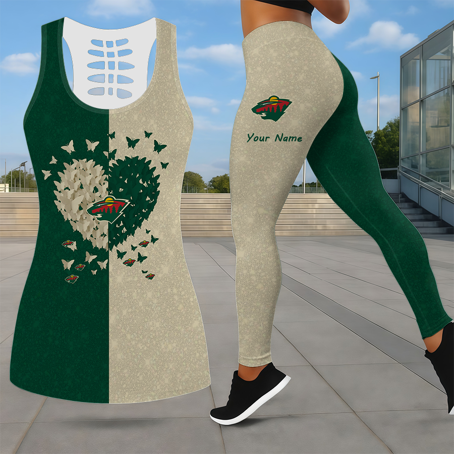 LIMITED EDITION - NEW CUSTOMIZED NHL13 MNW MINNESOTA WILD LEGGINGS & HOLLOW TANK TOP SET