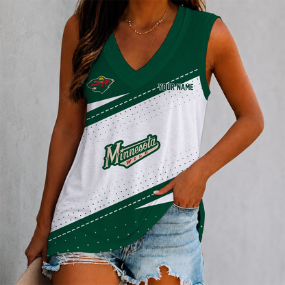 LIMITED EDITION - NEW CUSTOMIZED NHL13 MNW MINNESOTA WILD WOMEN'S V-NECK TANK TOP