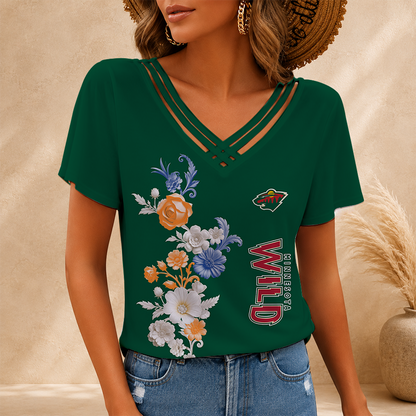 [SUPER SALE] NEW CUSTOMIZED NHL13 MNW MINNESOTA WILD V-NECK SHIRT