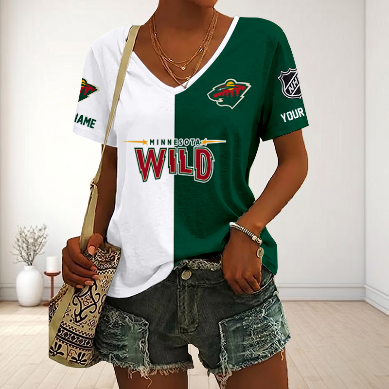 LIMITED EDITION - NEW CUSTOMIZED NHL13 MNW MINNESOTA WILD V-NECK FEMALE SHIRT