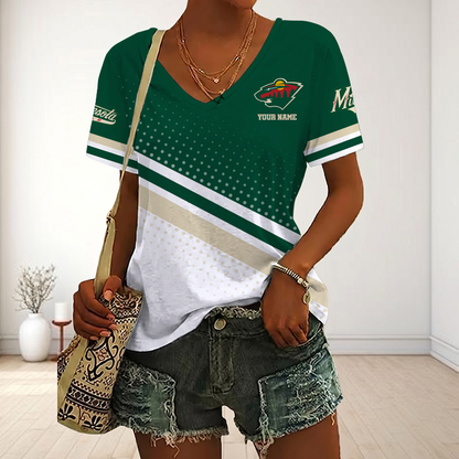 LIMITED EDITION - NEW CUSTOMIZED NHL13 MNW MINNESOTA WILD V-NECK FEMALE SHIRT