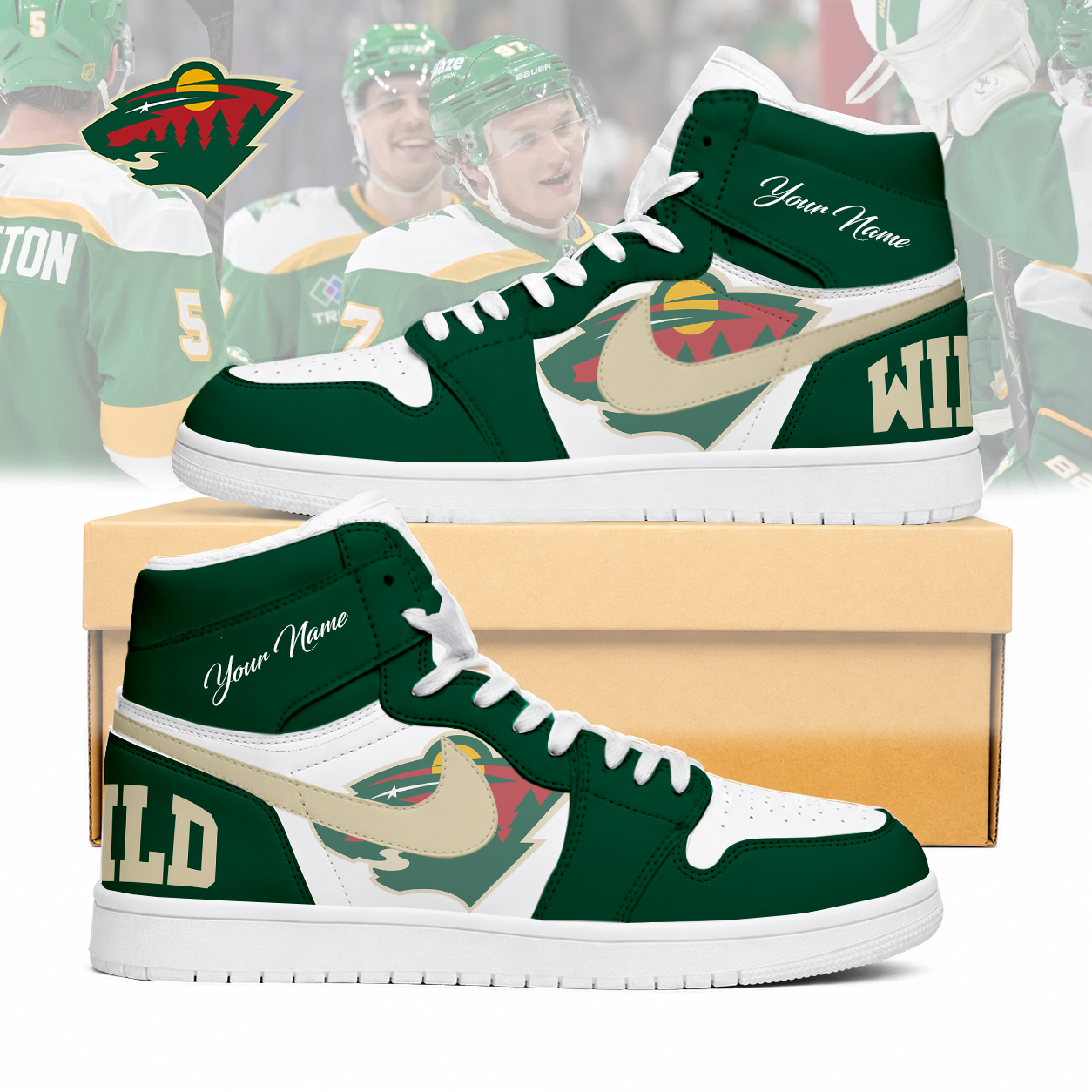 LIMITED EDITION - NEW CUSTOMIZED NHL13 MNW MINNESOTA WILD AIR JORDAN SNEAKERS