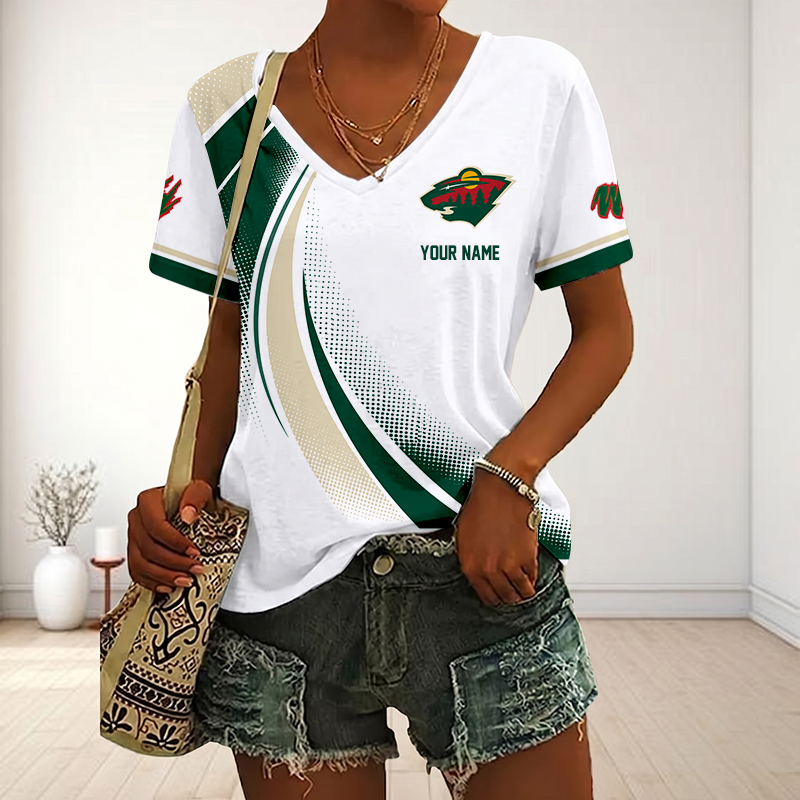 LIMITED EDITION - NEW CUSTOMIZED NHL13 MNW MINNESOTA WILD V-NECK FEMALE SHIRT
