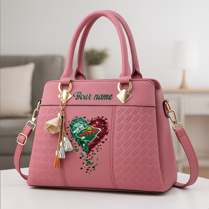 LIMITED EDITION - NEW CUSTOMIZED NHL13 MNW MINNESOTA WILD ZIP HANDBAG MULTICOLOR