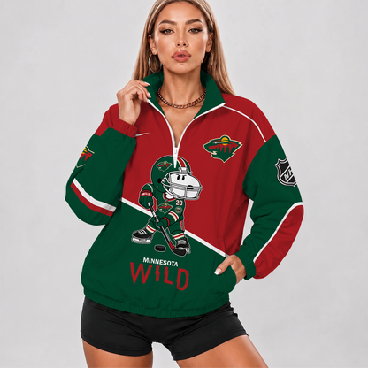 [SUPER SALE] NEW CUSTOMIZED NHL13 MNW MINNESOTA WILD V-NECK ZIPPER SWEATSHIRT JACKET