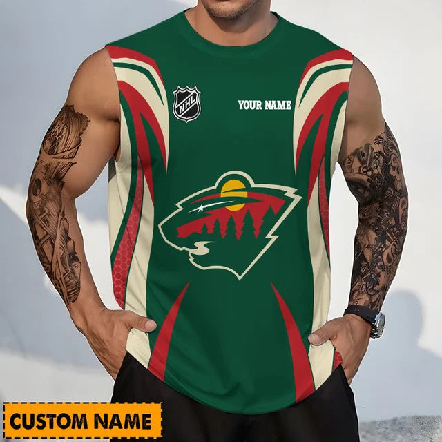 LIMITED EDITION - NEW CUSTOMIZED NHL13 MNW MINNESOTA WILD TANK TOP & GYM SHIRT