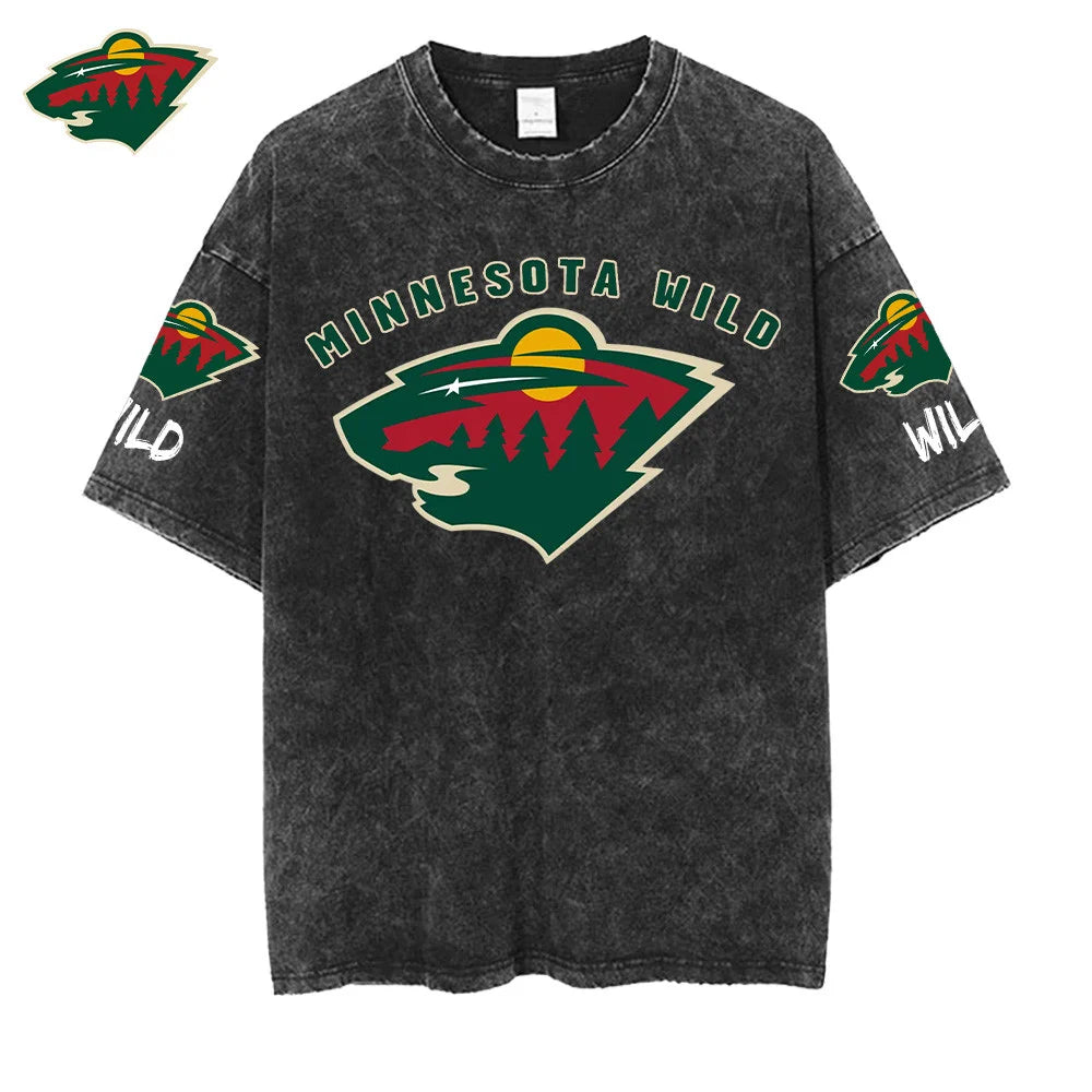 [SUPER SALE] NEW CUSTOMIZED NHL13 MNW MINNESOTA WILD MULTICOLOR WASHED TEE