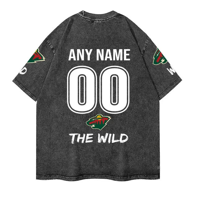 [SUPER SALE] NEW CUSTOMIZED NHL13 MNW MINNESOTA WILD MULTICOLOR WASHED TEE