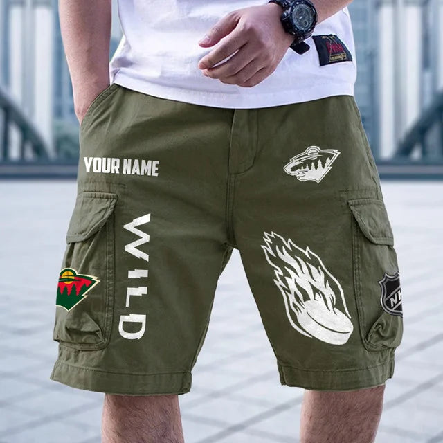 [SUPER SALE] NEW CUSTOMIZED NHL13 MNW MINNESOTA WILD CARGO SHORTS