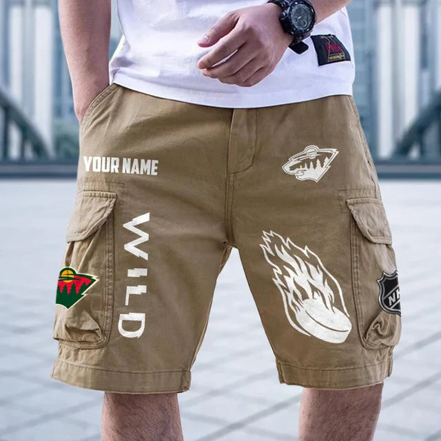 [SUPER SALE] NEW CUSTOMIZED NHL13 MNW MINNESOTA WILD CARGO SHORTS