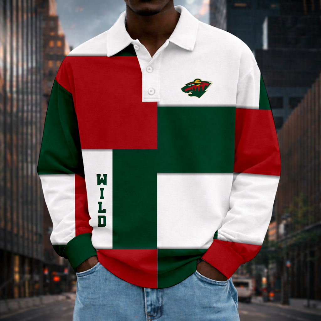 LIMITED EDITION - NEW CUSTOMIZED NHL13 MNW MINNESOTA WILD MEN LONG SLEEVE POLO